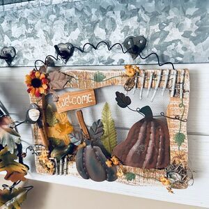 Vintage Fall Farmhouse Rustic Primitive Handmade Whimsy Welcome Sign